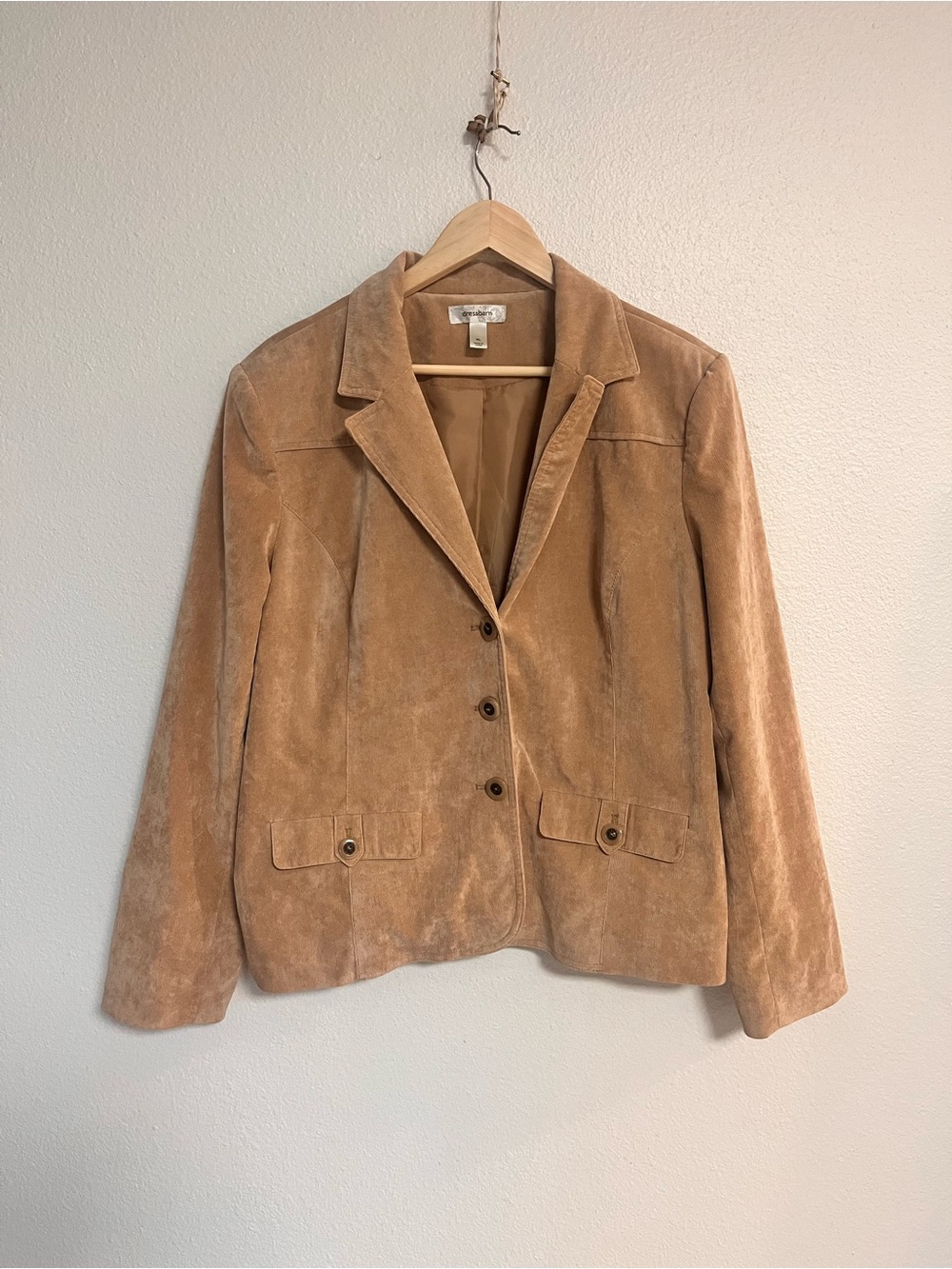 dressbarn Tan Suede Button-Front Blazer